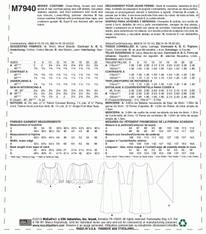 McCall's 7940 Sewing Pattern to MAKE Outlander Costume Jacket, Chemise & Scarf - Image 2