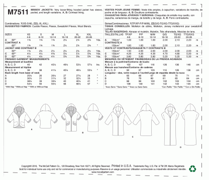 McCall's 7511 Sewing Pattern to MAKE Open-Front Jacket Shawl Collar & Hood - Image 2