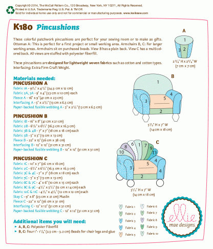 Kwik Sew 0180 Sewing Pattern to MAKE Patchwork Armchair & Ottoman Pincushions - Image 2