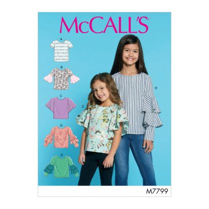 McCall's 7799 Easy Sewing Pattern to MAKE Girls' Pullover Tops with Variations