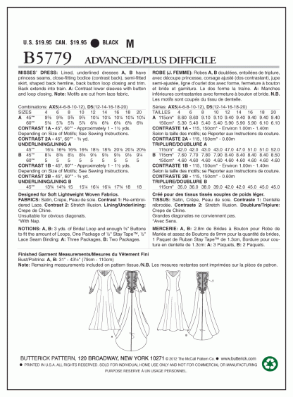 Butterick 5779 Sewing Pattern to MAKE Bridal/Evening Gown  Back Detail op Train - Image 2