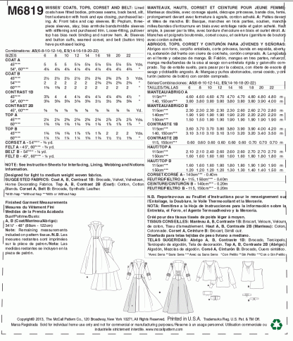 McCall's 6819 Sewing Pattern to MAKE Costumes - MISSES' COATS, TOPS, CORSET AND BELT - Image 2