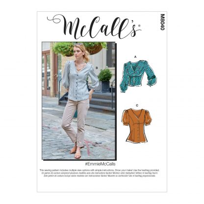 McCall's 8040 Sewing Pattern to MAKE Easy V Neck Top Blouse with Variations