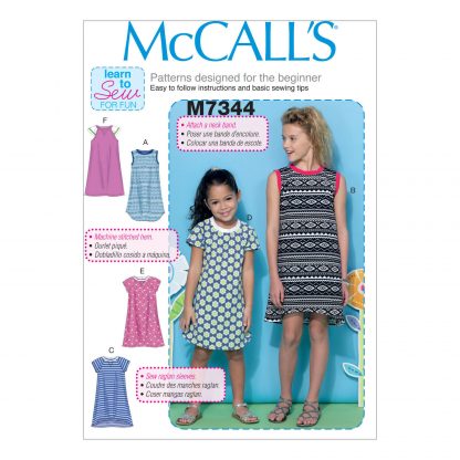 McCall's 7344 Sewing Pattern to MAKE Girls' Raglan Sleeve Knit Dresses