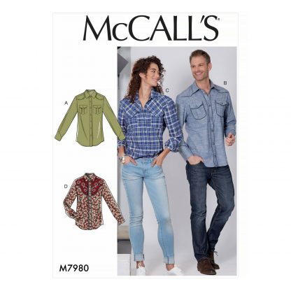 McCall's 7980 Sewing Pattern to MAKE Unisex Western Style Semi-Fitted Shirts