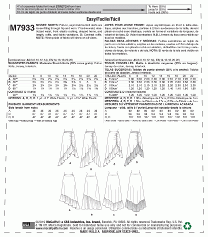 McCall's 7933 Sewing Pattern to MAKE Easy Pull-On Stretch Skirts Hem Variations - Image 2