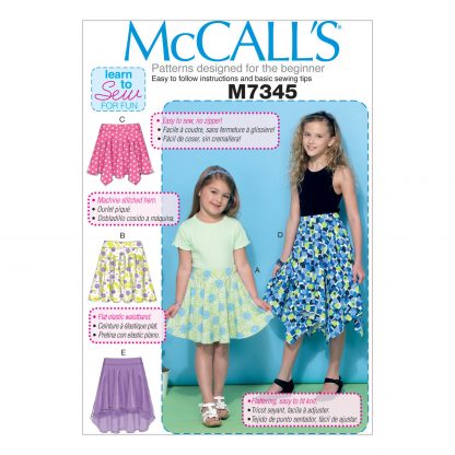 McCall's 7345 Easy Sewing Pattern to MAKE Girls' Skirts - Beginners Learn to Sew