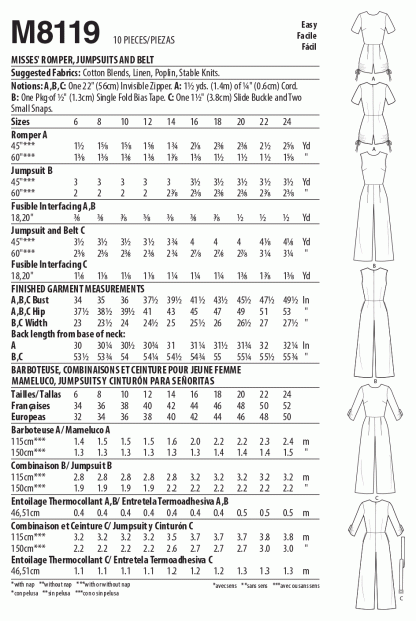 McCall's 8119 Sewing Pattern to MAKE Romper & jumpsuits two lengths sleeve vari - Image 2