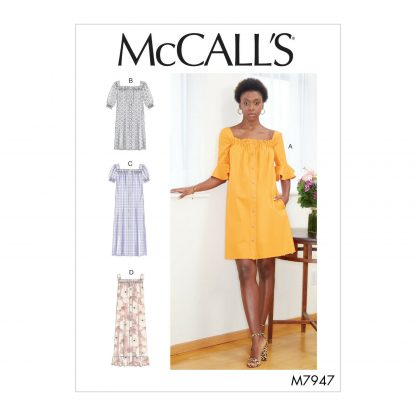 McCall's 7947 Sewing Pattern to MAKE Loose Fitting Dress 2 Length Sleeve Vari