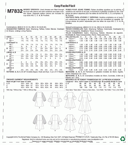 McCall's 7832 Sewing Pattern to MAKE Easy Misses' Lined Dresses in Cup Sizes - Image 2