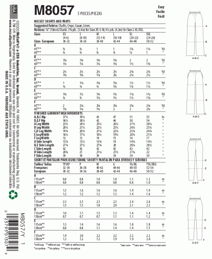 McCall's 8057 Easy Sewing Pattern to MAKE Elastic Waist Trousers & Shorts - Image 2