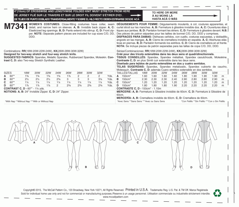 McCall’s 7341 Sewing Pattern to MAKE Yaya Han Female Bodysuit Plus Size