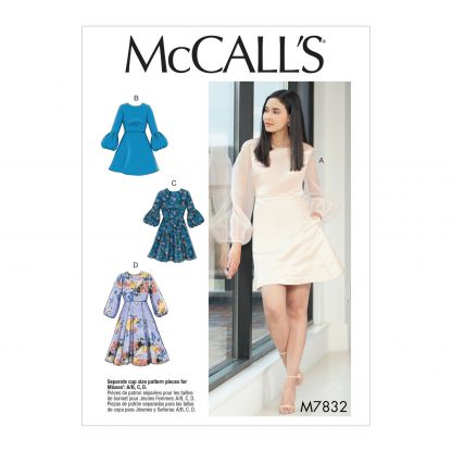 McCall's 7832 Sewing Pattern to MAKE Easy Misses' Lined Dresses in Cup Sizes