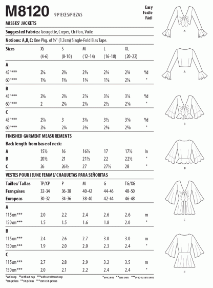 McCall's 8120 Sewing Pattern to MAKE Tie front flounce jackets with sleeve vari - Image 2