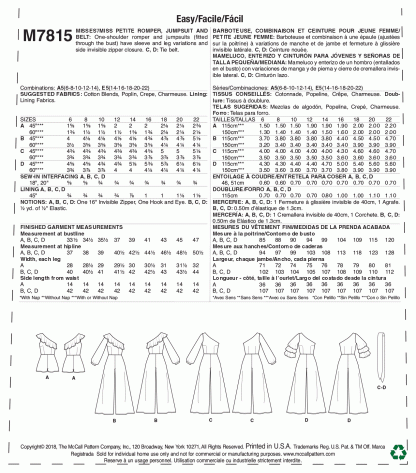 McCall's 7815 Sewing Pattern to MAKE Misses'/Miss Petite Romper Jumpsuit & Belt - Image 2