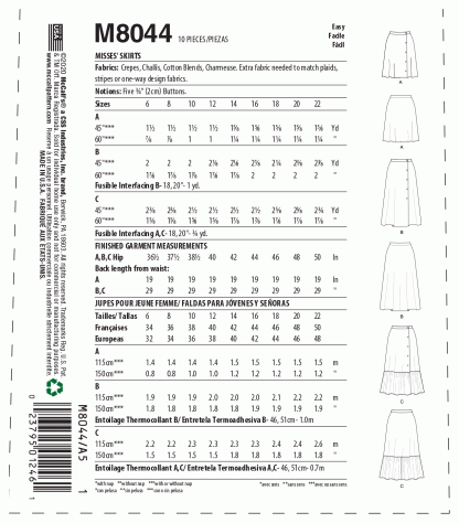 McCall's 8044 Sewing Pattern to MAKE Easy Misses Skirts w/Variations - Image 2