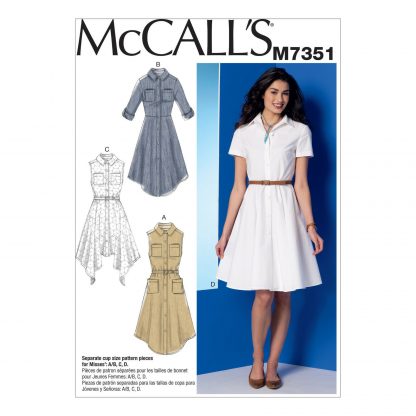 McCall's 7351 Sewing Pattern to MAKE Misses' Shirtdresses with Pockets and Belt