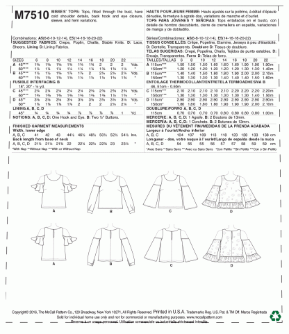 McCall's 7510 Sewing Pattern to MAKE Cold Shoulder Tops Flared or Cuffed Sleeves - Image 2