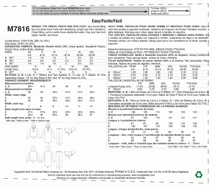 McCall's 7816 Sewing Pattern to MAKE Easy Stretch Top, Dress, Pants and Dog Coat - Image 2