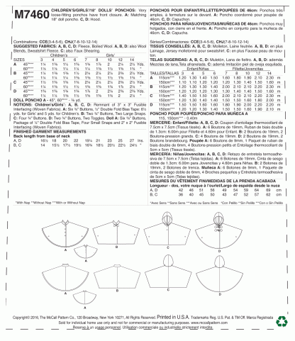 McCall's 7460 Sewing Pattern to MAKE Ponchos w/ Stand-Up Collar / Hood & Doll Sz - Image 2