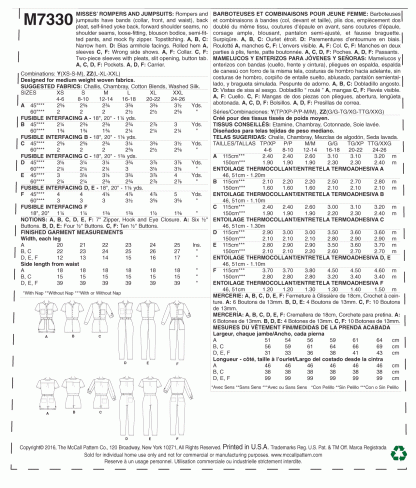 McCall's 7330 Easy Sewing Pattern to MAKE Button-Up Utility Jumpsuits & Rompers - Image 2