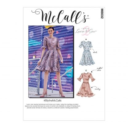 McCall's 8032 Sewing Pattern to MAKE Dress with Gathered Skirt & Sleeve Vari