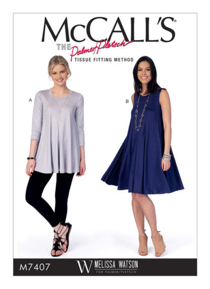 McCall's 7407 Sewing Pattern to MAKE Easy Misses' Flared Knit Top and Dress