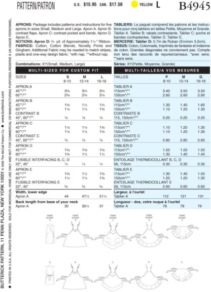 Butterick 4945 Sewing Pattern to MAKE 5 Aprons Full, Half & Wrap WWII Style - Image 4