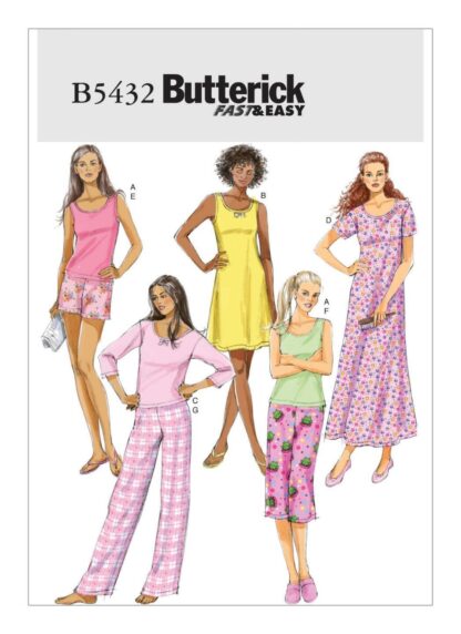 Butterick 5432 Misses Lounging Tops Gown Short Trousers